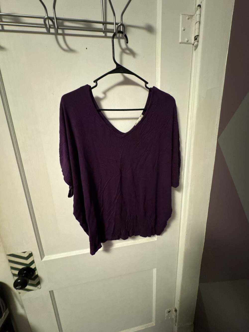 Rosette Purple V-Neck Dolman Sleeve Top Size XL